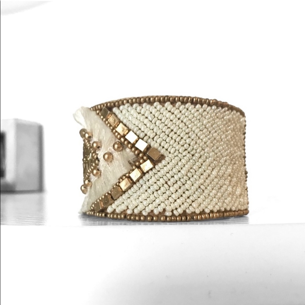 JWB7) New! Handmade Boho Beaded Tassel Natural Cuff Bracelet - Picture 4 of 7